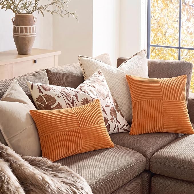 Fancy Homi 2 Packs Burnt Orange Samll Fall Decorative Throw Pillow Covers 12x12 - Image 5