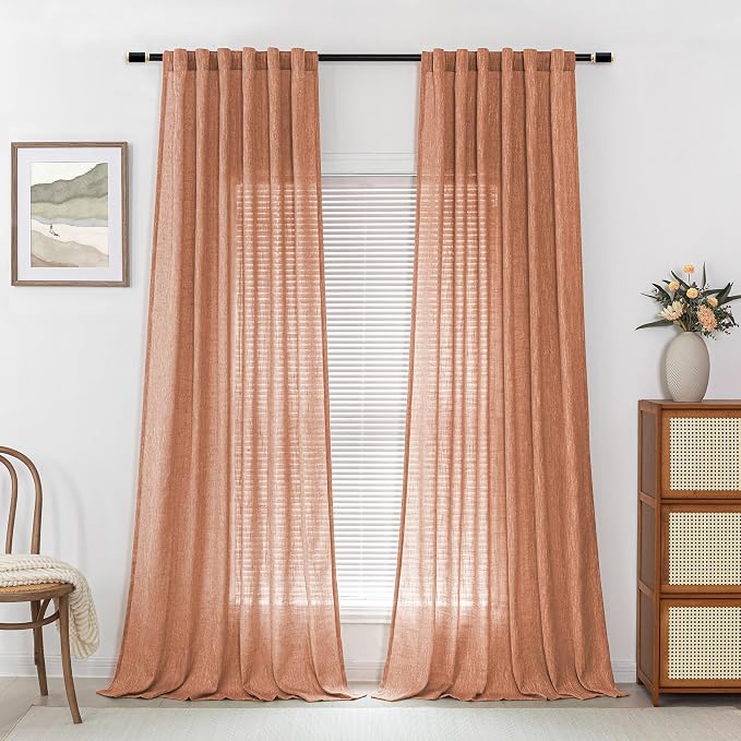 MYSKY HOME Floor Length Burnt Orange Curtains 95 Inch Long Panels, Boho - Image 2