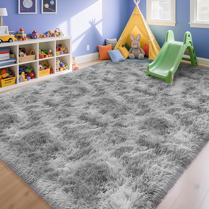 Large Area 8x10ft Carpet Tie-Dyed Grey Washable and Fluffy by JiaoBaba