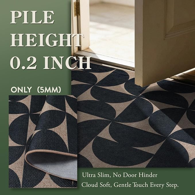 Lahome Semi Circle Easy Jute Black Runner Rug, 2x8 Washable Kithcen Runner | - Image 5
