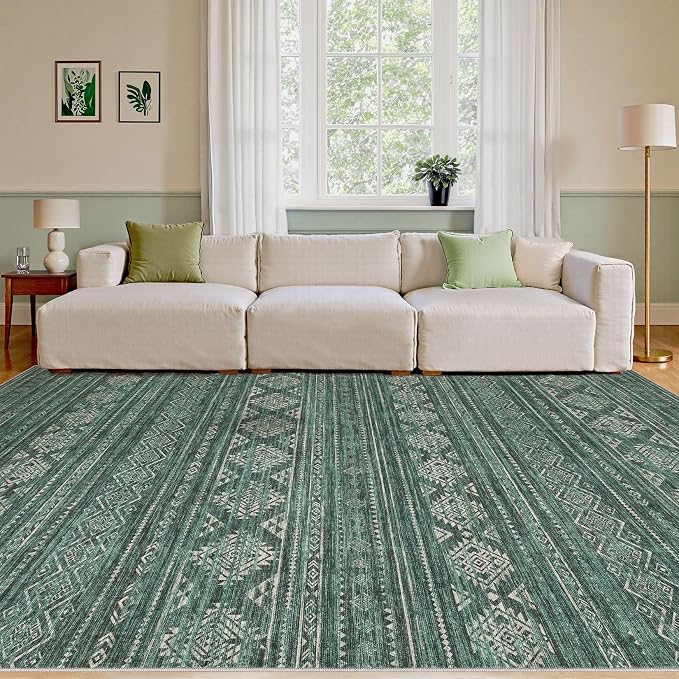 Nakagishi Green Rug Area Rugs 5x7: Washable Boho Large Neutral Modern Soft - Image 4