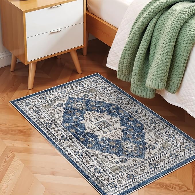 2x3 Washable Vintage Area Rug: Indoor Soft Entryway Rug - Image 3