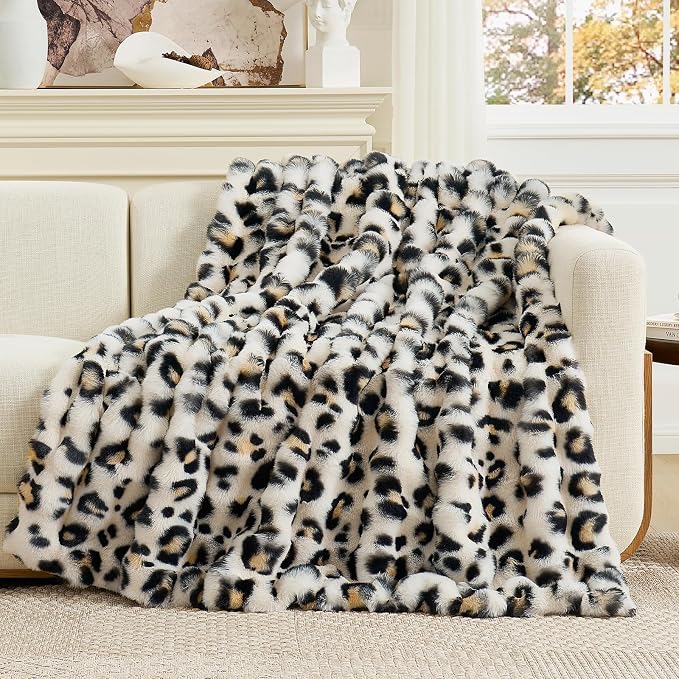 Cozy Bliss Leopard Print Faux Fur Throw Blanket by CozyBliss
