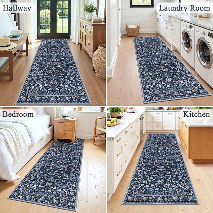 HEBE Washable Hallway Runner Rug 2'x 6' Non Slip Kitchen Rugs Runner, Low Pile - Image 7