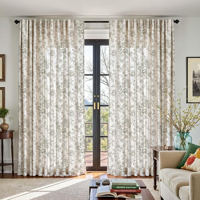 jinchan Linen Floral Curtains 100 Inch Extra Wide - Image 5