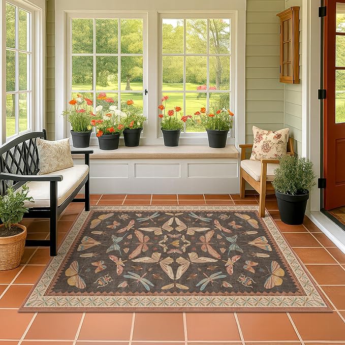 Brown Washable Area Rug for Living Room by HazoHaus