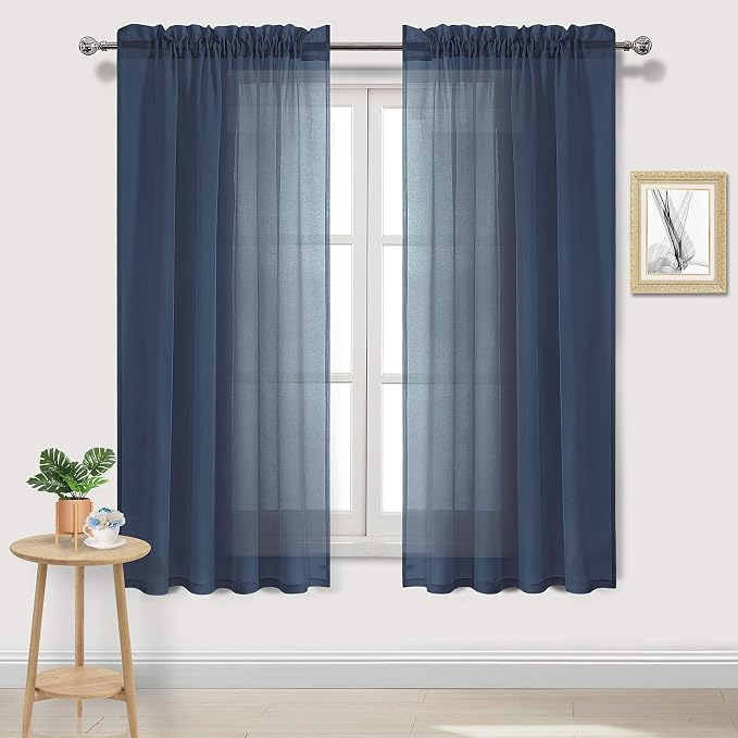 DWCN Navy Blue Sheer Curtains Semi Transparent Voile Rod Pocket Curtains by DWCN