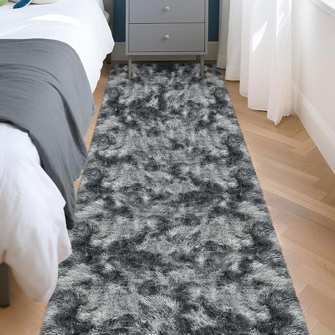 Tie-Dyed Dark Grey 2x8 Machine Washable Runner Rugs - Image 3