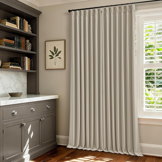 Beige Oatmeal Linen Pinch Pleated 100% Blackout Curtains 90 Inch Length | Pinch - Image 9