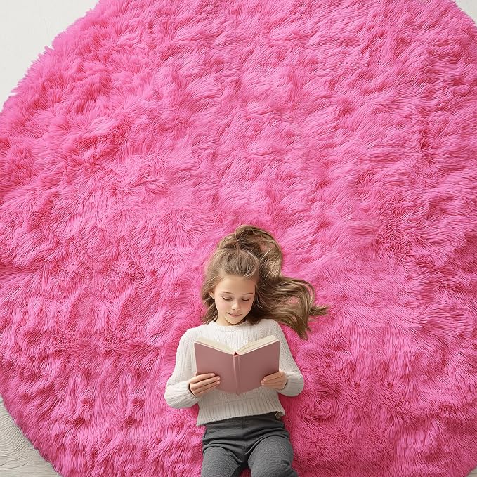 OLANLY Hot Pink Round Rugs for Bedroom by OLANLY