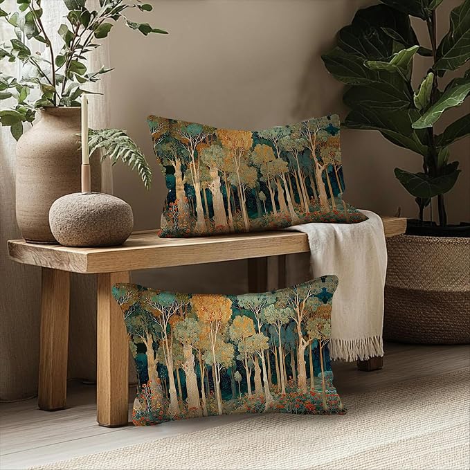 Rustic William Morris Inspired Forest Green Pillow Covers 12x20 Set of 2 - Image 5