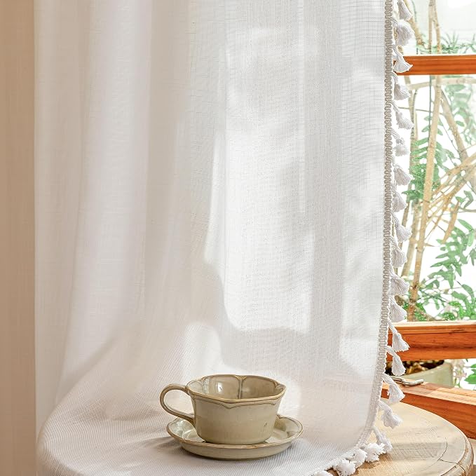 MYSKY HOME Boho Farmhouse White Long Curtains - Image 7