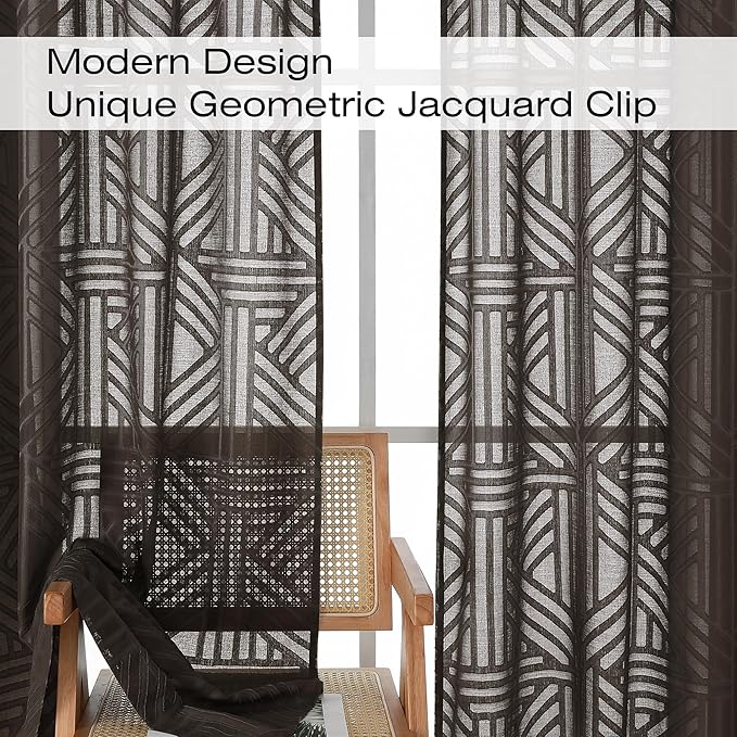 Simplebrand Chocolate Semi Sheer Curtains 84 Inches Long 2 Panels, Light - Image 3