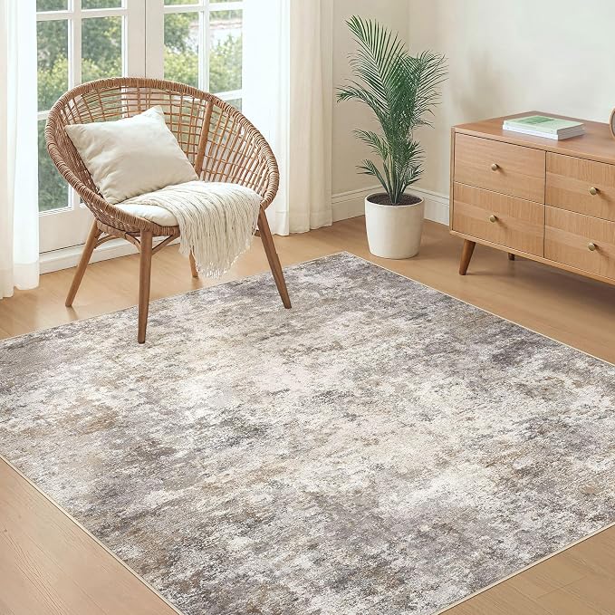 UERMEI Square Area Rugs : Washable 5x5 Neutral Modern Abstract Carpet - Image 4