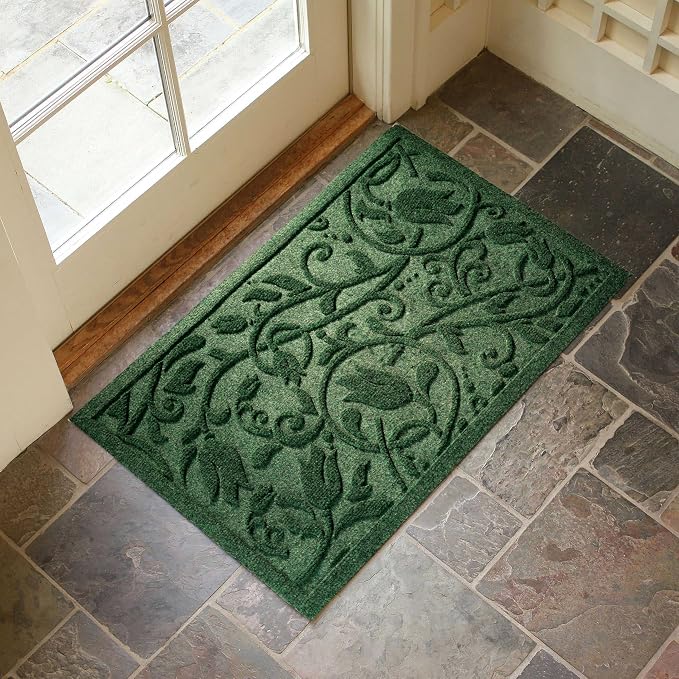 Boho Green Floral Leaves Outdoor Indoor Entrance Doormats, Absorbent Durable - Image 3