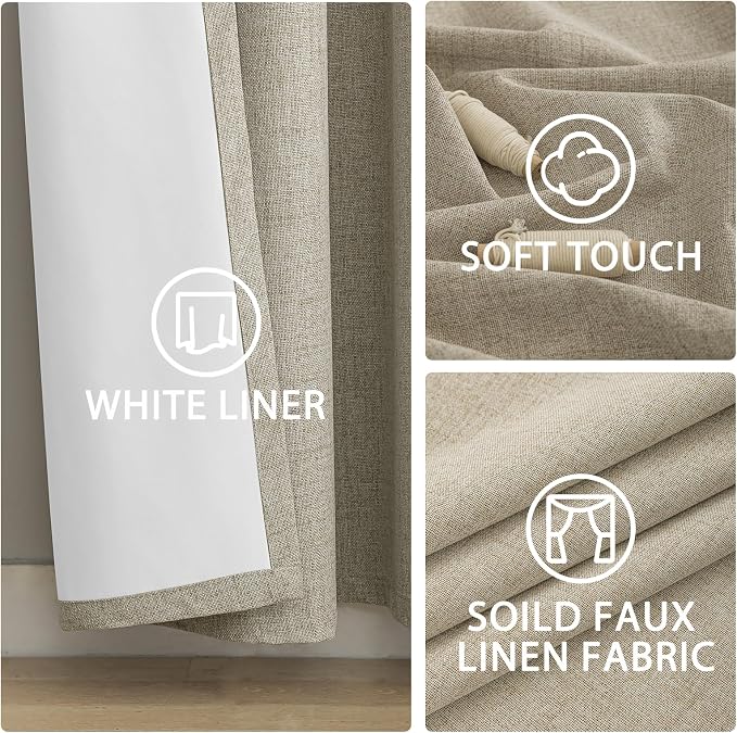 Yakamok Natural Linen Curtains 100% Blackout 90 Inches Long, Room Darkening - Image 6