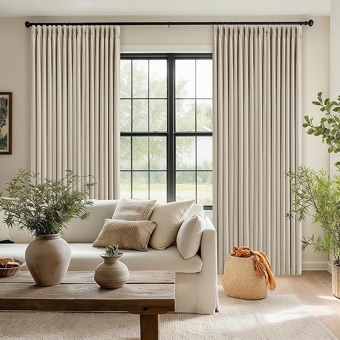 Oatmeal 102 Inch Blackout Linen Pleated Curtains - Image 7