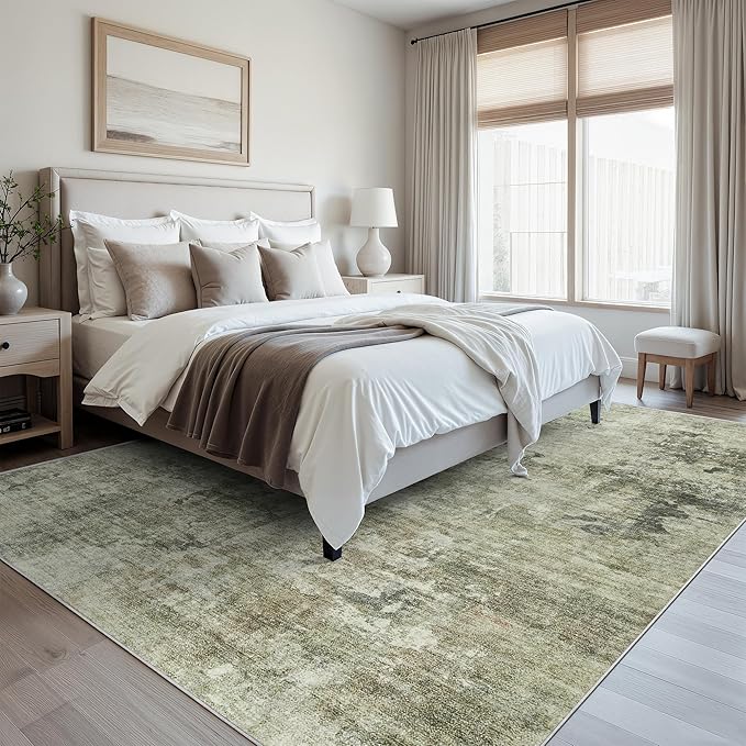 Abstract Rug 8x10 Large Living Room Neutral Modern Washable Area Rugs - Image 2