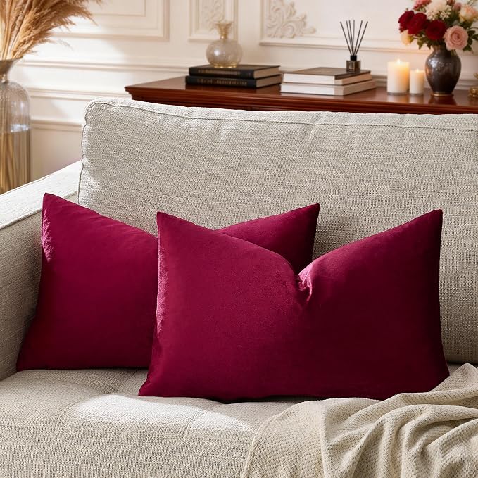 GIGIZAZA Burgundy Velvet Pillow Covers: Pack of 2 Lumbar Throw Pillows Soft by GIGIZAZAFocusingonhomedecoration