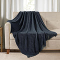 BOURINA Navy Throw Blanket 50x60 Inches Throw Textured Solid Soft Ripple Throws by BOURINA