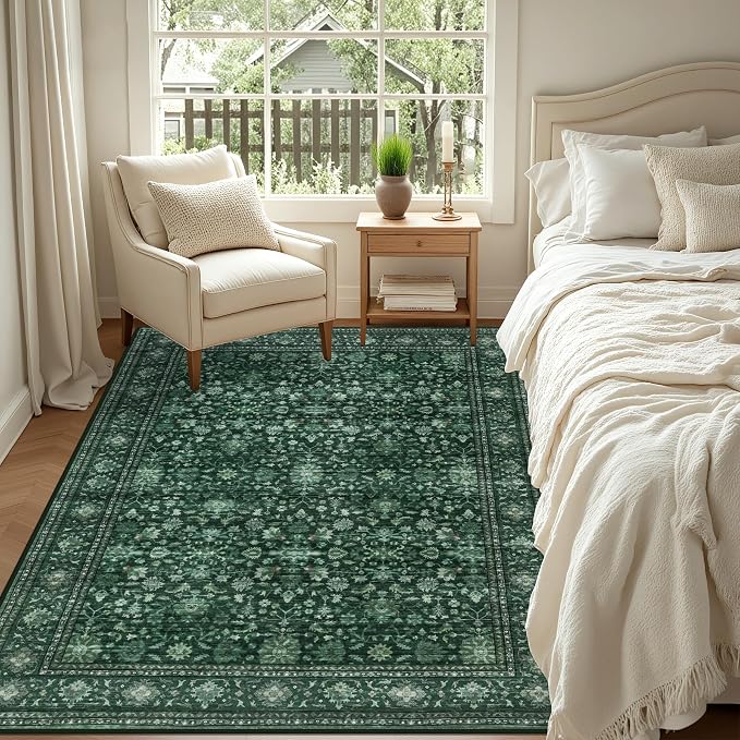 3x5 Area Rugs Living Room Rug: Washable Vintage Distressed Floral Rug No Slip - Image 3