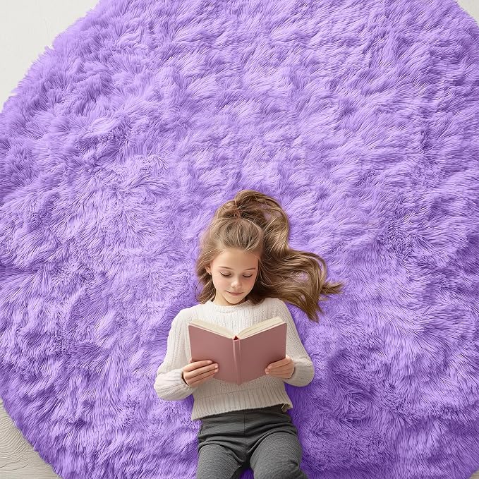 OLANLY Purple Round Rugs for Bedroom by OLANLY
