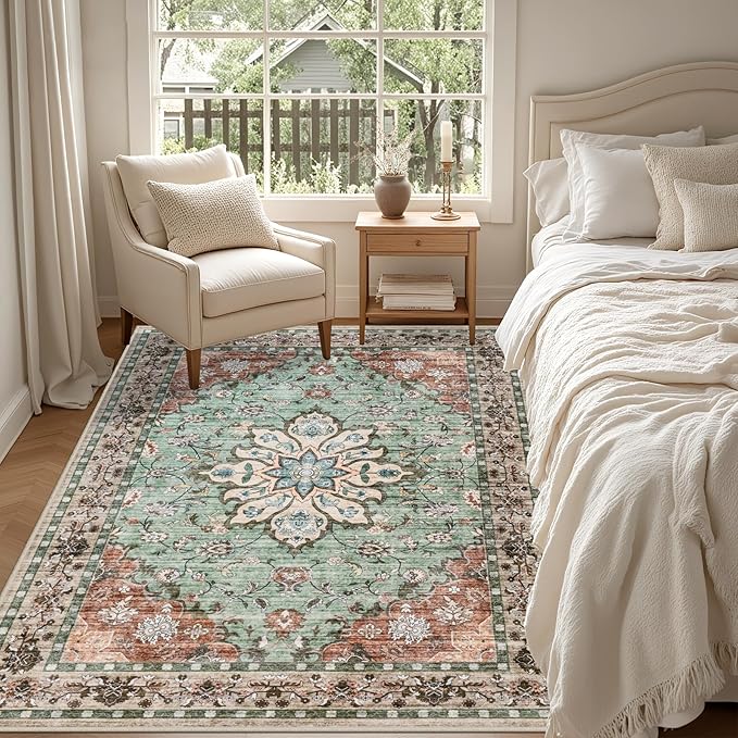 6x9 Area Rugs Living Room Rug: Washable Vintage Distressed Floral Rug No Slip - Image 4