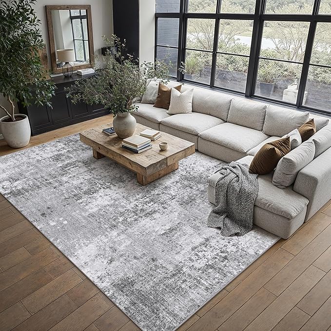 PureCozy 8x10 Grey Area Rug Washable Modern Abstract Living Room Carpet Non - Image 3