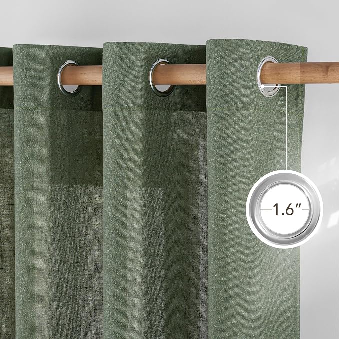 NICETOWN Linen Forest Green Curtains 96 inches Long, Grommet Privacy Assured - Image 2