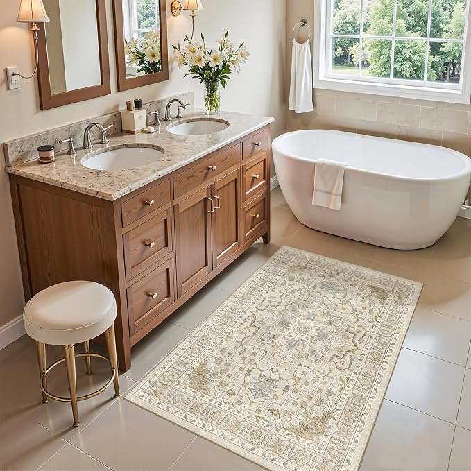 Madane Washable Area Rug 2x3, Small Entryway Rug Non-Slip Vintage Door Mat - Image 3