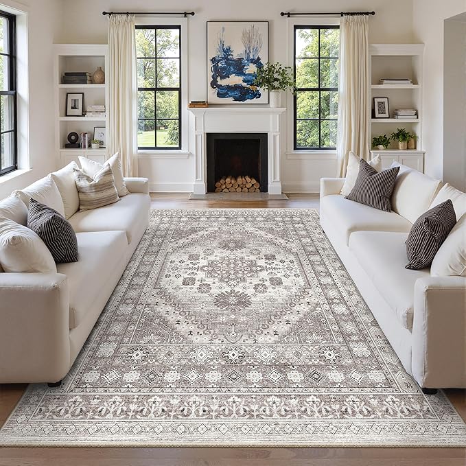 8x12 Area Rugs for Living Room, Large Washable Rug, Dining Room, Low Pile by Zesthome