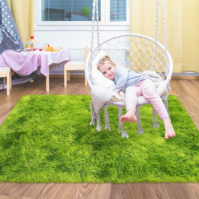 Small Tie-Dyed Area Rug for Bedroom 3x5 Mini Green Fluffy Rug Mat Bedside Throw - Image 5