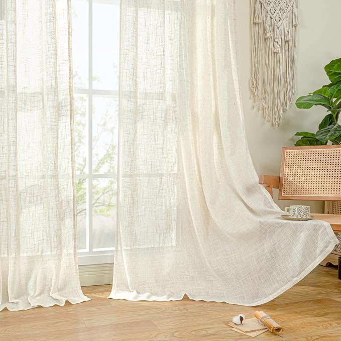 LAMIT Natural Ivory Semi Sheer Linen Curtains 84 inch Long, Cream White Light - Image 9