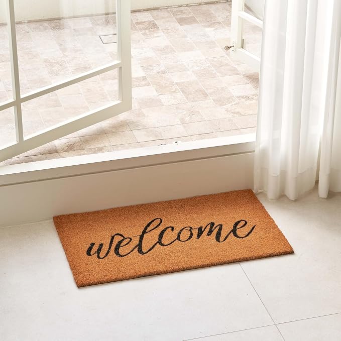 KANKUN Coco Coir Door Mat with Heavy Duty Backing, Welcome Doormat, Doormat - Image 2