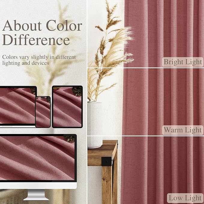 Nanspring Canyon Rose Linen Curtains 96 Inches Long 2 Panels Set - Image 3