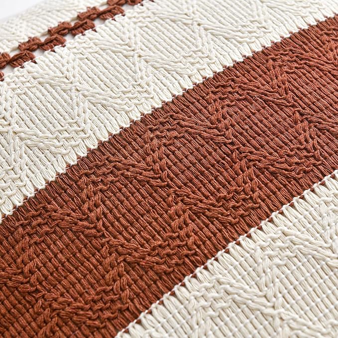 Fancy Homi Set of 1 Rust Boho Decorative Throw Pillow Covers 18x18 Inch - Image 4