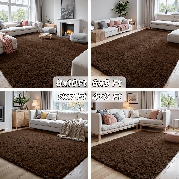 2x6 Bedside Area Rugs for Bedroom: Soft Fluffy Shag Brown Rug for Hallway - Image 7