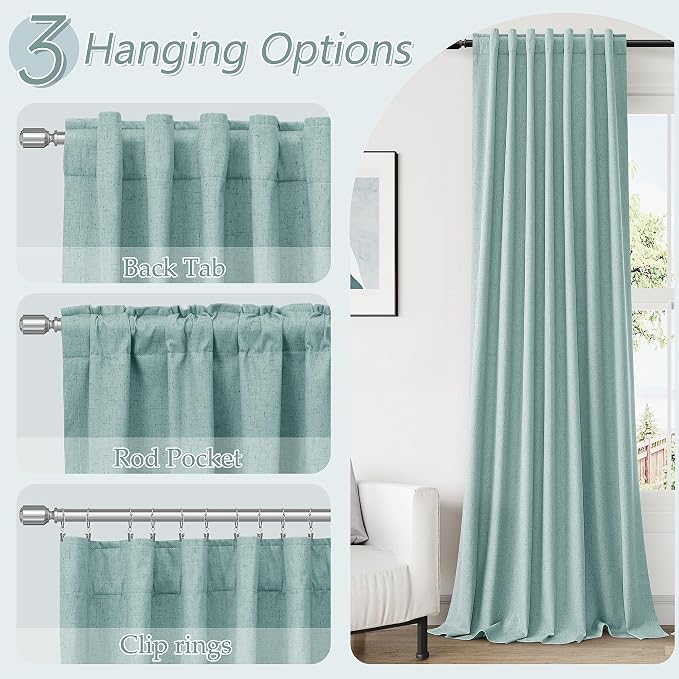 Guken 100% Blackout Linen Curtains 63 Inch Length 2 Panels Set - Image 6