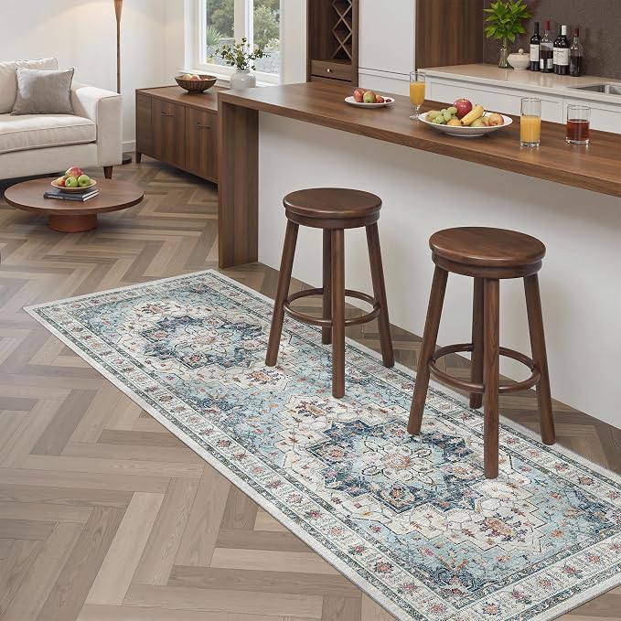 Madane Blue Runner Rug, Stain Resistant, Machine-Made, Microfiber, Living Room - Image 2