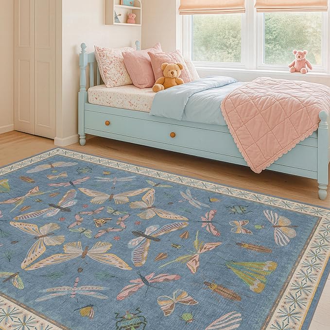 Blue Washable Kids Playroom Rug - Image 6