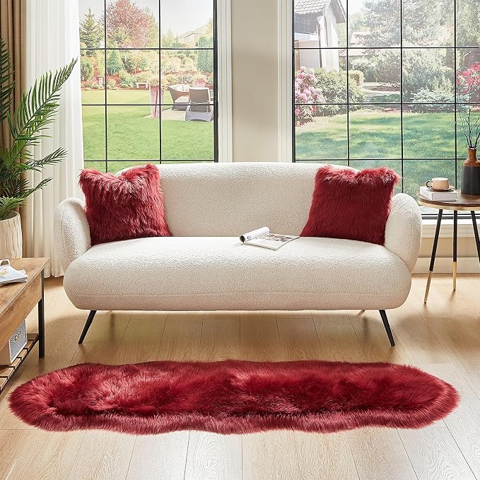 AMTOVO Faux Sheepskin Rug, Burgundy Ultra Soft Fluffy Shag Area Rug, 2 x 6 ft - Image 6
