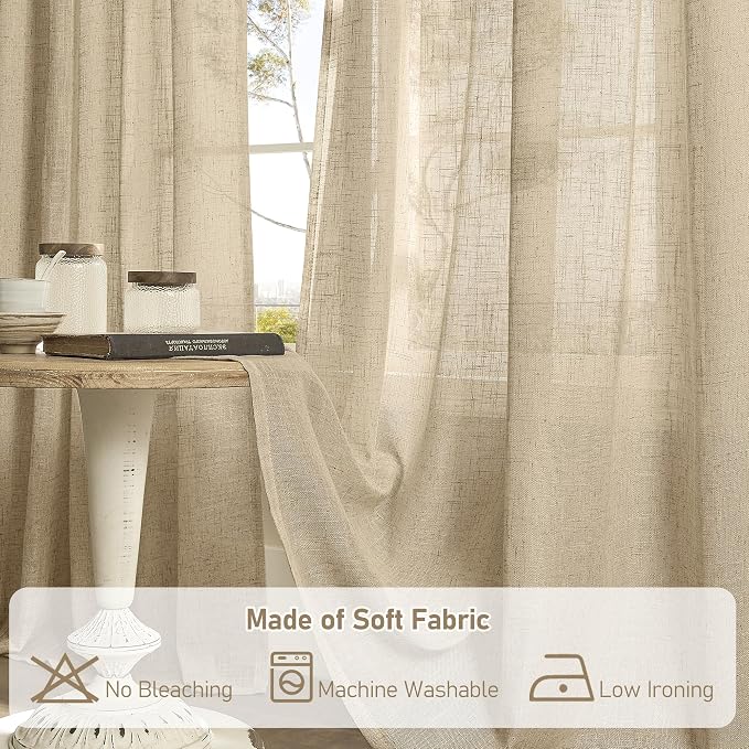 LAMIT Semi Sheer Linen Curtains 36 Inch Length - Image 8