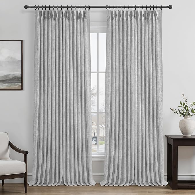 Light Gray Semi Sheer Viral 90 Inch Long Curtains by PleatedDrapes