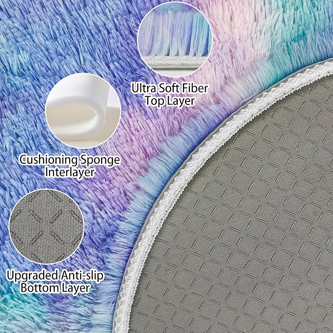 4x4 ft Tie Dye Rainbow Round Rug - Image 4