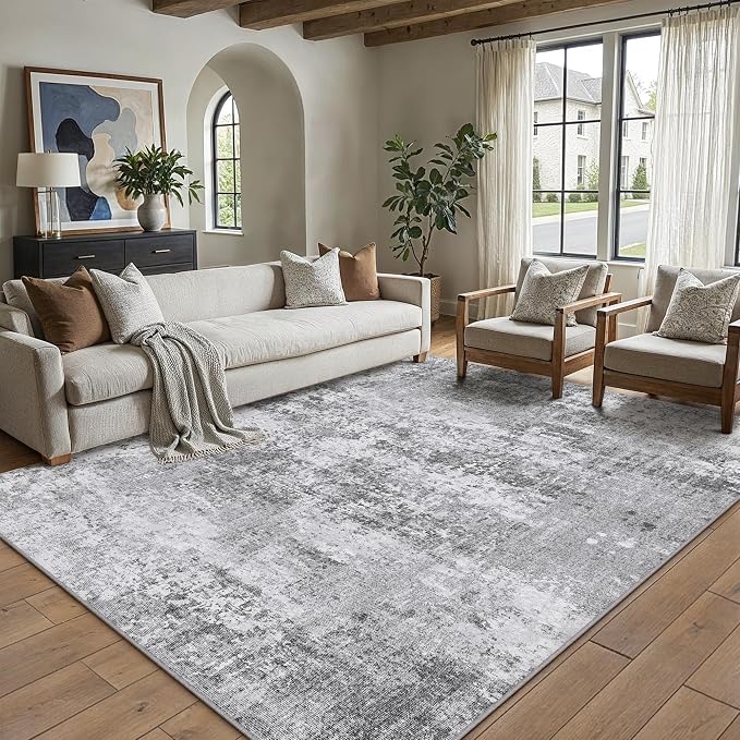 PureCozy 8x10 Grey Area Rug Washable Modern Abstract Living Room Carpet Non - Image 2
