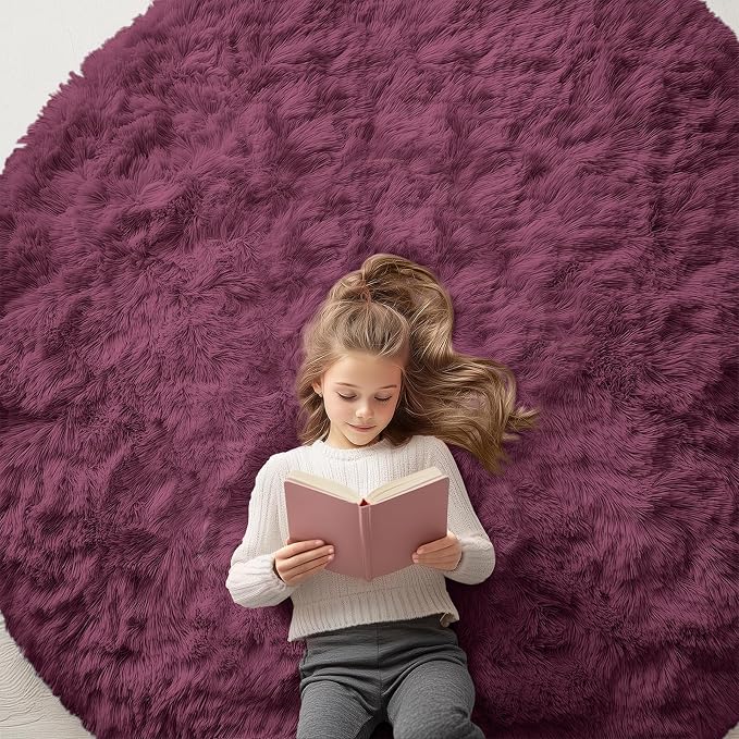 OLANLY Burgundy Round Rugs for Bedroom by OLANLY