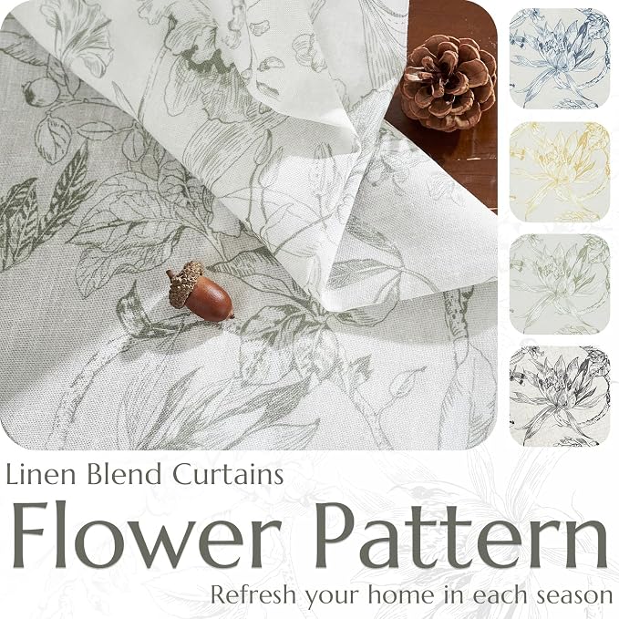 jinchan Floral Curtains 90 Inch Length Charcoal Grey Flower Linen Farmhouse - Image 6