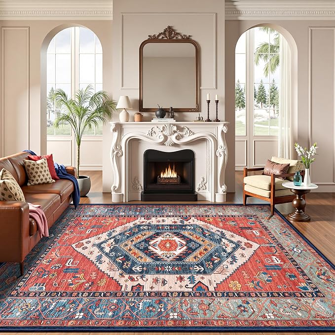 SERISSA Washable Rugs 8x10 Area Rugs, Large Non-Slip Boho Living Room Rust Rug - Image 8