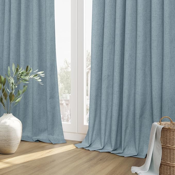 Guken Blue 100% Blackout Linen Curtains 132 Inch Length 2 Panels Set - Image 8
