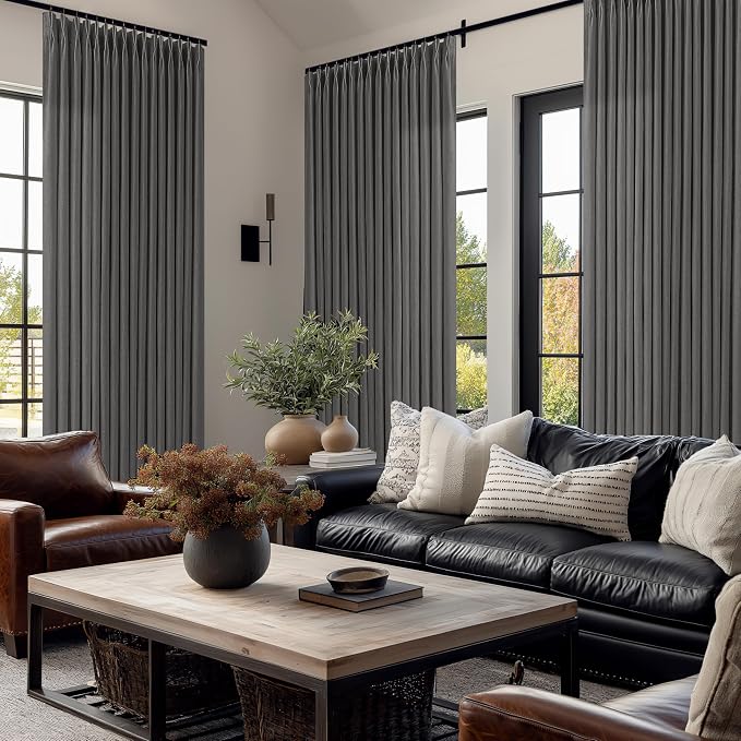 Dark Grey Pinch Pleat Linen Light Filtering Privacy Curtains 108 Inch Long | - Image 8